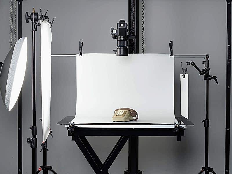 An old telephone set at the digitalisation studio, ready to be photographed.