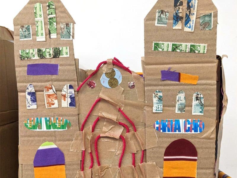 A model building made with scrap cardboard